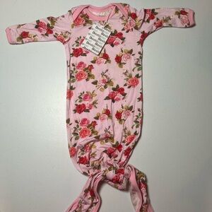 Floral Pink Baby gown with hat 0-3 months